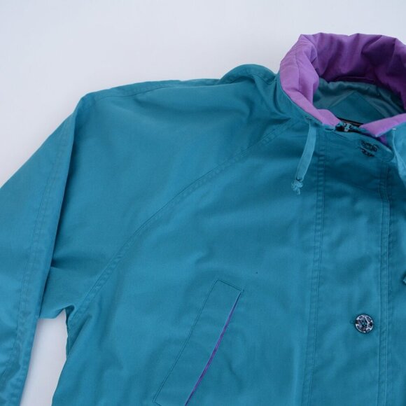 Vintage Milano Teal w Purple Trim Utility Zip Up Lined Spring 90's Jacket 18W - Picture 10 of 11
